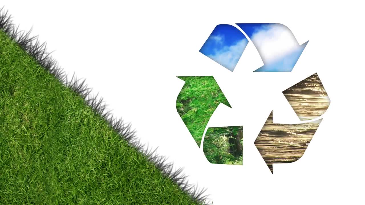 señal de reciclaje y césped