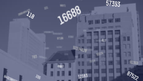 animation of falling numbers over cityscape