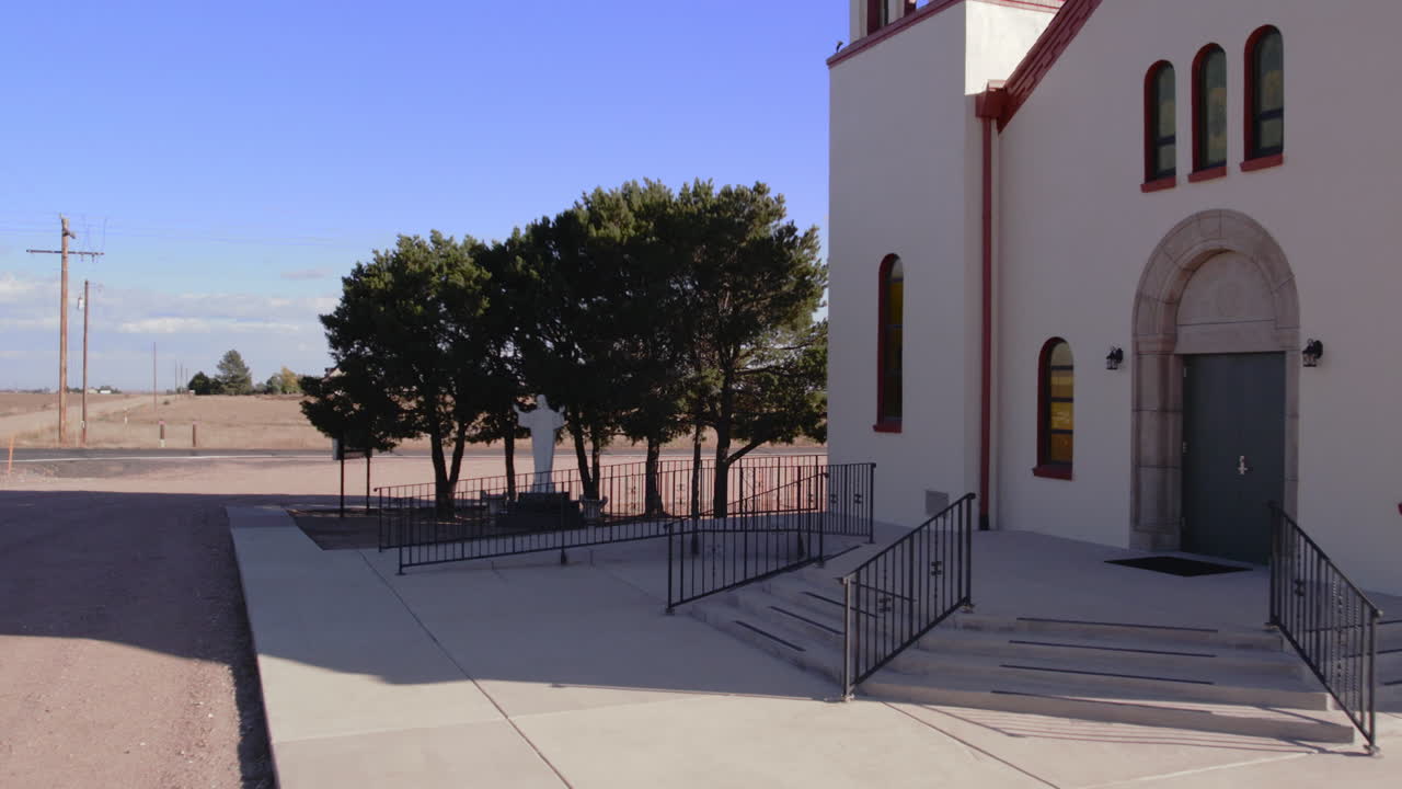 Drone in to Small Church in Countryside
