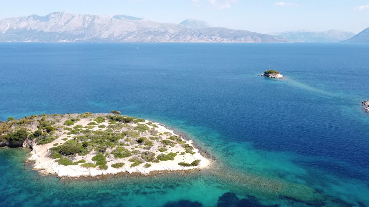 Small Deserted Island and Coral Reef near Meganisi, Lefkada, Greece - Aerial