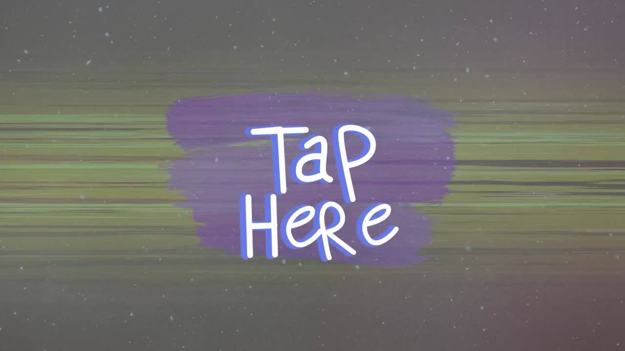 Animation of tap here text over light trails on grey background