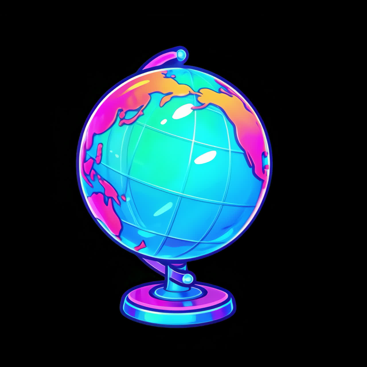 Colorful pop world globe animation isolated asset, transparent 4K video, alpha channel, ProRes 4444