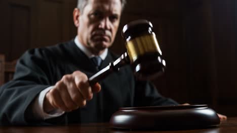 a judge deliberating justice: the powerful moment captured as the gavel strikes the block, symbolizing authority and decision-making in the courtroom
