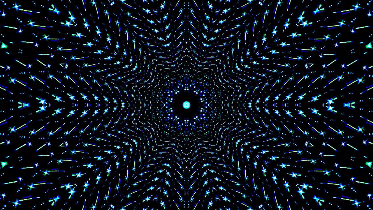 Motivo astratto a caleidoscopio con colori rosso e blu. Mandala magico. 4K.