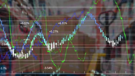 animación del procesamiento financiero y del mercado de valores frente a un almacén vacío