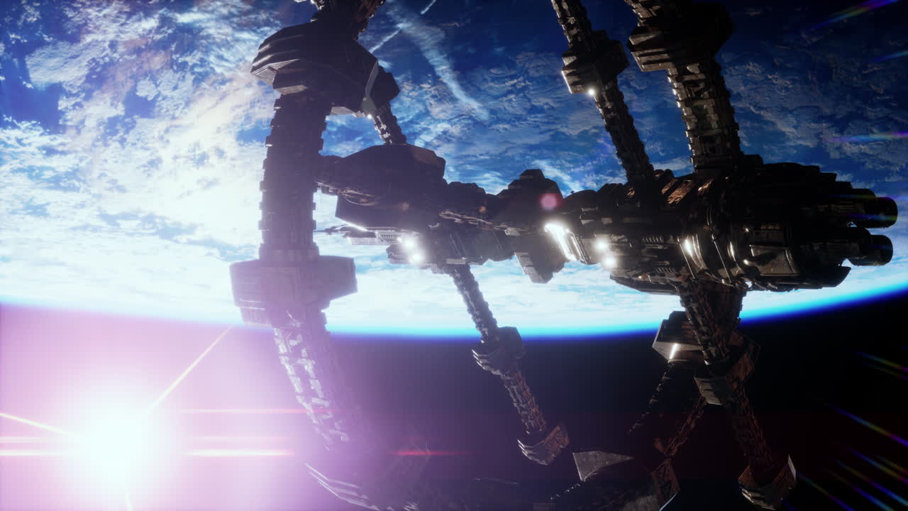 Nave spaziale UFO sospesa nel cielo elementi forniti dalla NASA