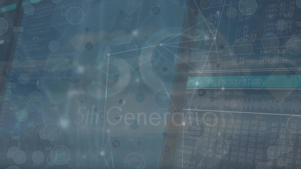 Yhteyksien ja 5G:n animaatio pilvien yllä