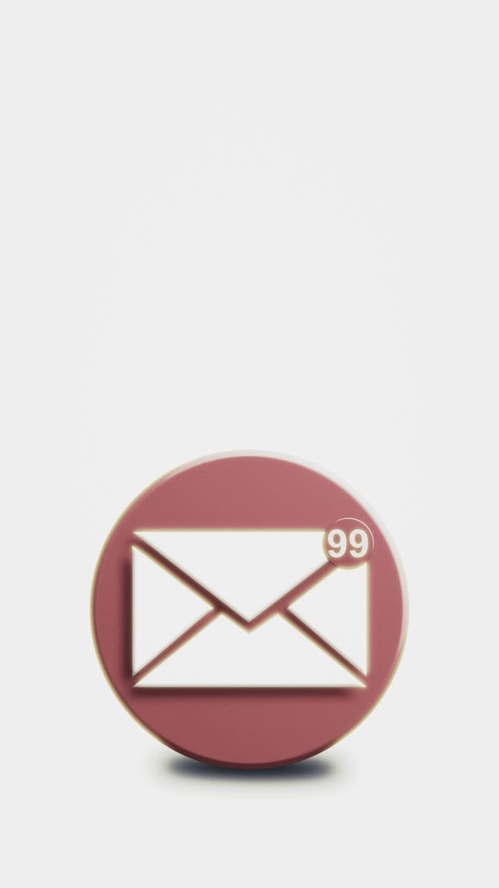 A looping 3D icon of a mail envelope with an animated red notification badge. This motion graphic represents incoming emails, alerts, and unread messages, including spam and junk mail