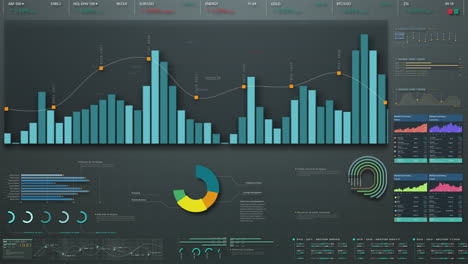 商业股票市场,交易,信息图形与动画图表,图表和数据数字洞察力分析在监视器显示屏上显示商业会议模拟主题