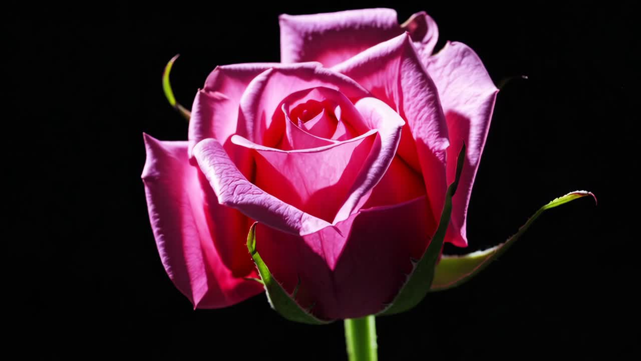 Un video accattivante di una rosa rossa in fiore su sfondo nero, che ne evidenzia la vivacità.