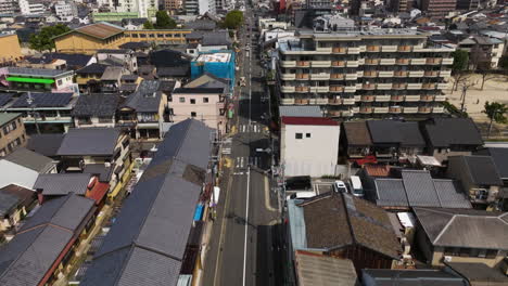 above view of road streets in downtown kyoto, japan