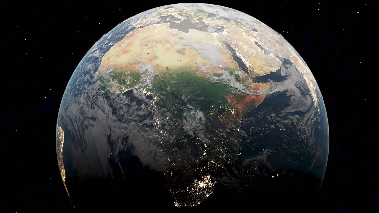 африканский континент из космоса со светящимися огнями ночного города в южной африке