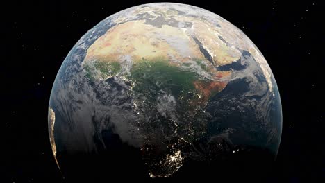 continente africano desde el espacio con luces de ciudad brillantes en la noche en sudáfrica