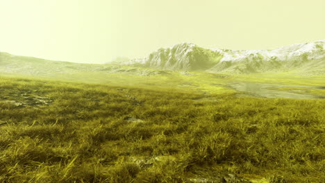 Enchanting landscape of otherworldly terrain under a hazy sky at twilight