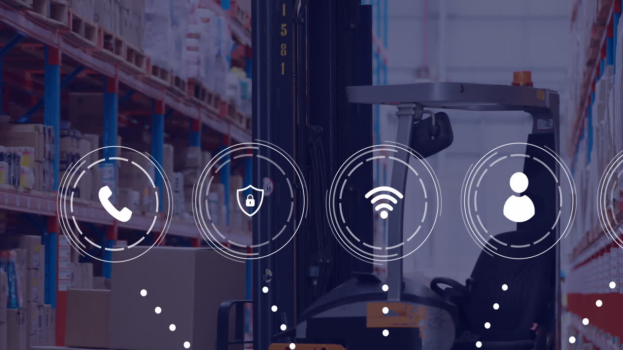 animación de la red de conexiones con iconos sobre el almacén