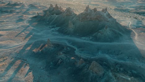 Aerial-Drone-Shot-Trona-Pinnacles-California-Desert-at-Sunset