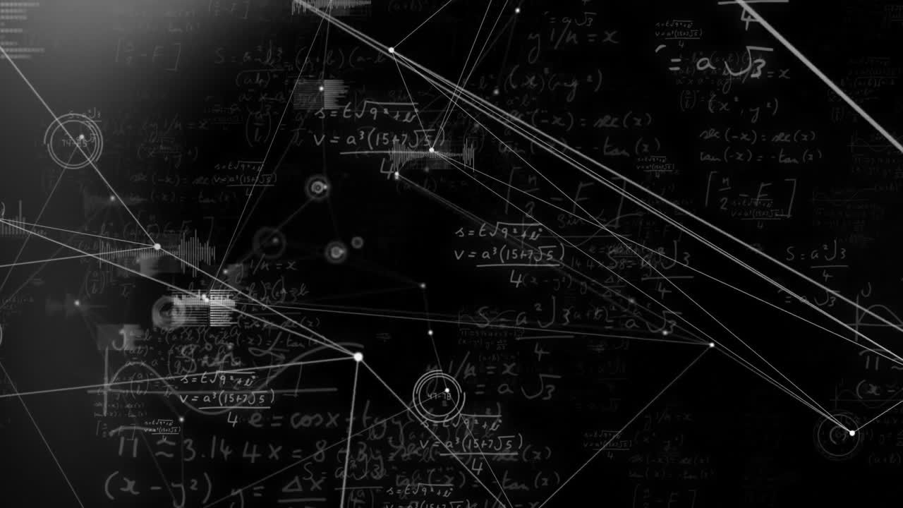 ecuaciones matemáticas y formas geométricas animación sobre fondo negro