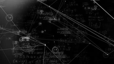 mathematical equations and geometric shapes animation over black background