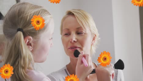 animación de una chica caucásica feliz haciendo maquillaje a su madre