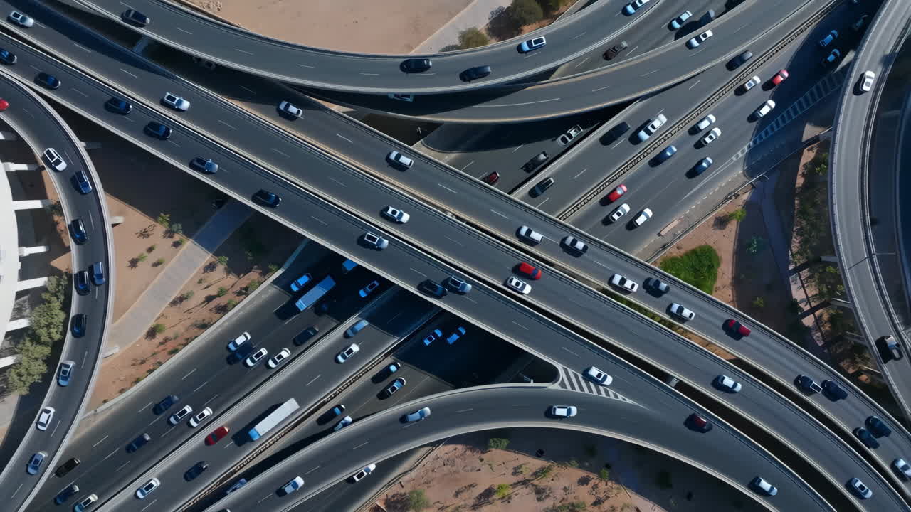 Aerial View of a Busy Highway Interchange with Cars