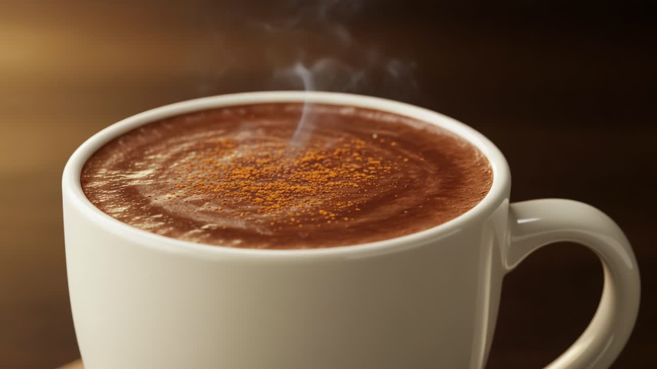 Steaming Hot Chocolate in a White Mug