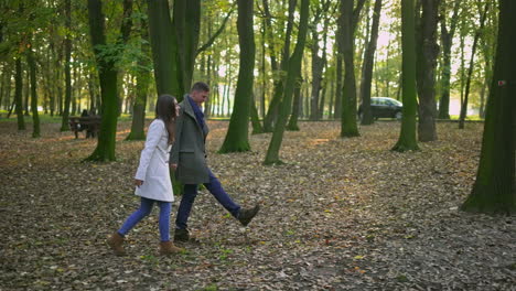 couple walking in the park in autumn