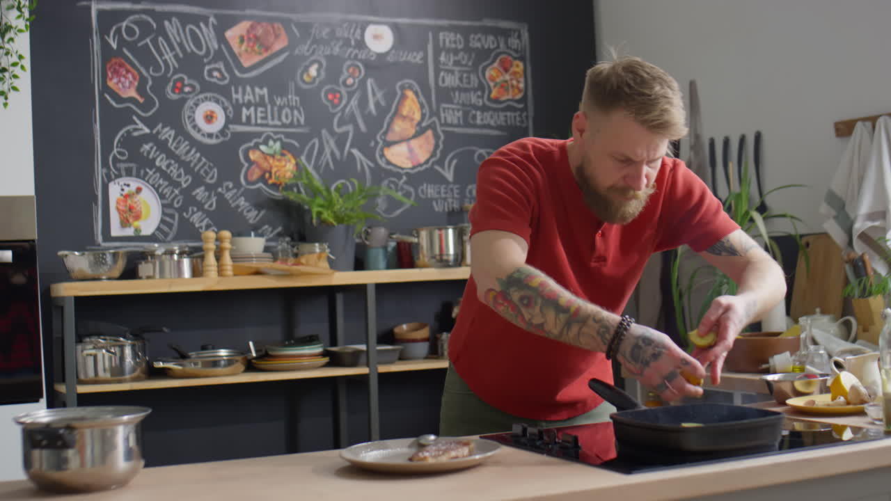Chef Cooking Potato in Grill Pan