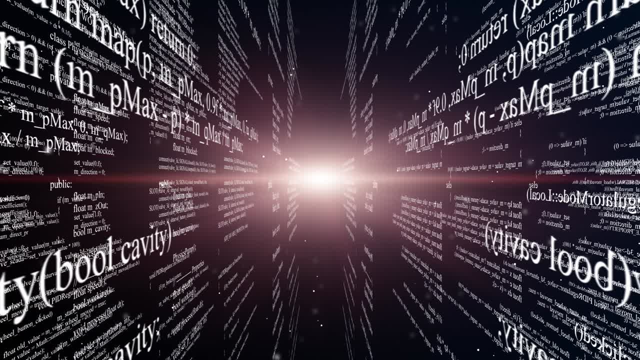 Blocks of program code flying in virtual space. Seamless