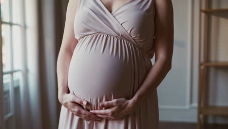 pregnant woman in a light pink dress