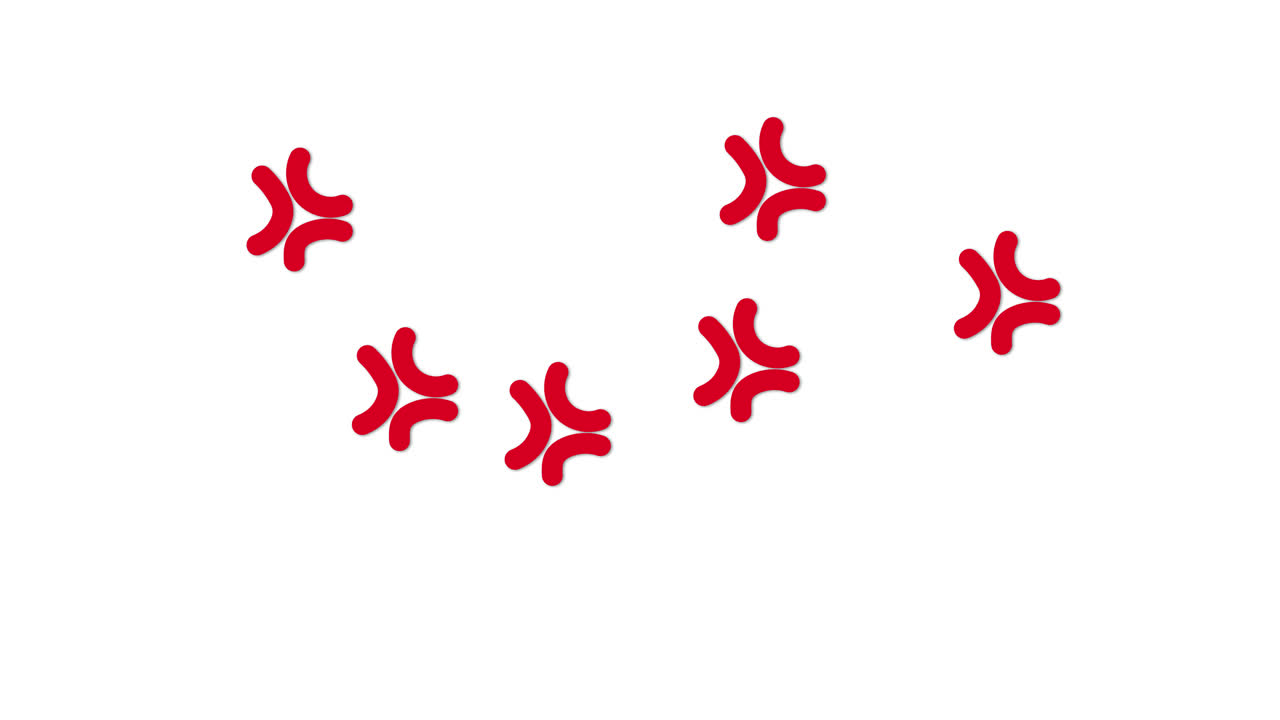 Red Anger Symbols Appearing and Pulsating on White Background