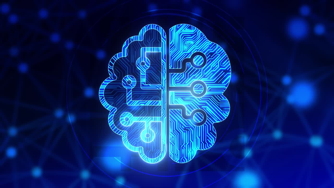 4k loop digital robotic system artificial intelligence ai brain animation big data flow analysis