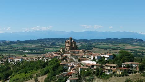 saint ambrogio church perched on hill of treville village in northern italy