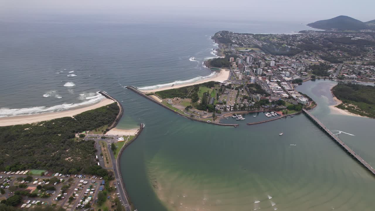 Coolongolook River On Tasman Sea Coast Near Forster And Tuncurry in New South Wales, Australia. aerial shot