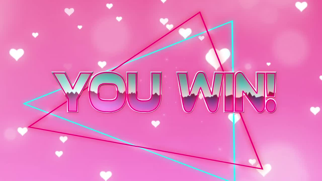 핑크색 배경에 심장 아이콘 위에 텍스트를 이기는 애니메이션