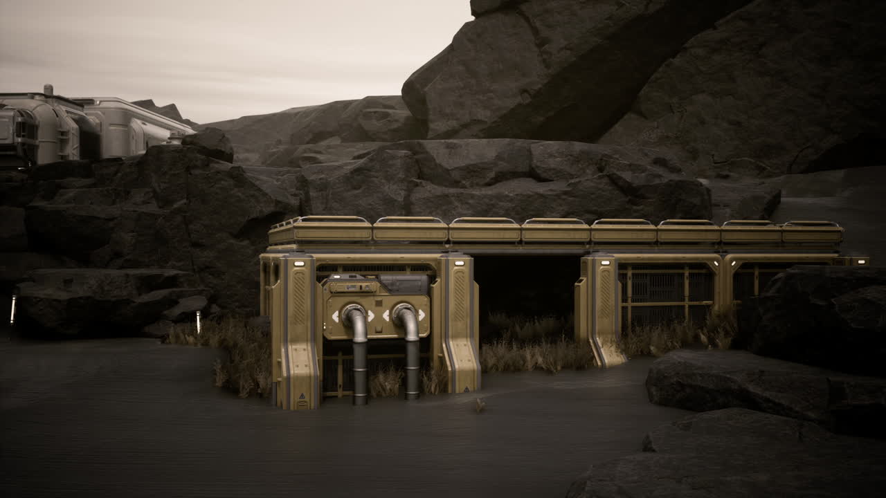 사막 에 있는 미래적 인 버려진 건물