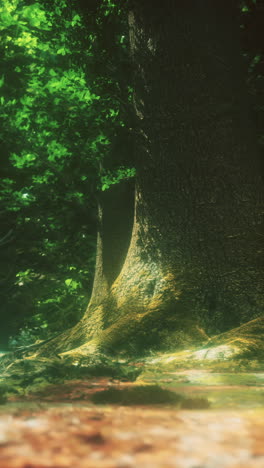 close up of tree trunks and roots in a forest