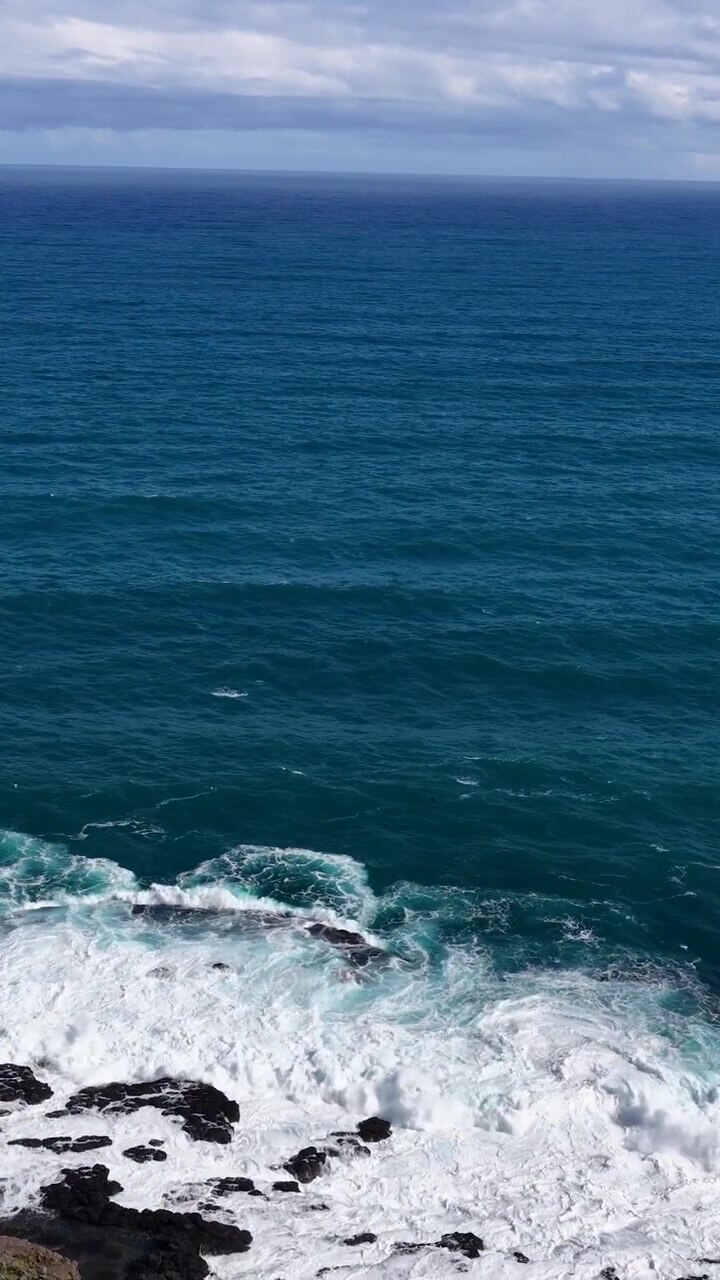 La telecamera aerea panoramica sopra le scogliere di Cape Schanck, rivelando onde, costa rocciosa e oceano sconfinato
