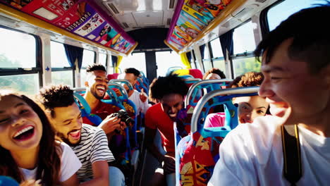 people having fun on a bus tour