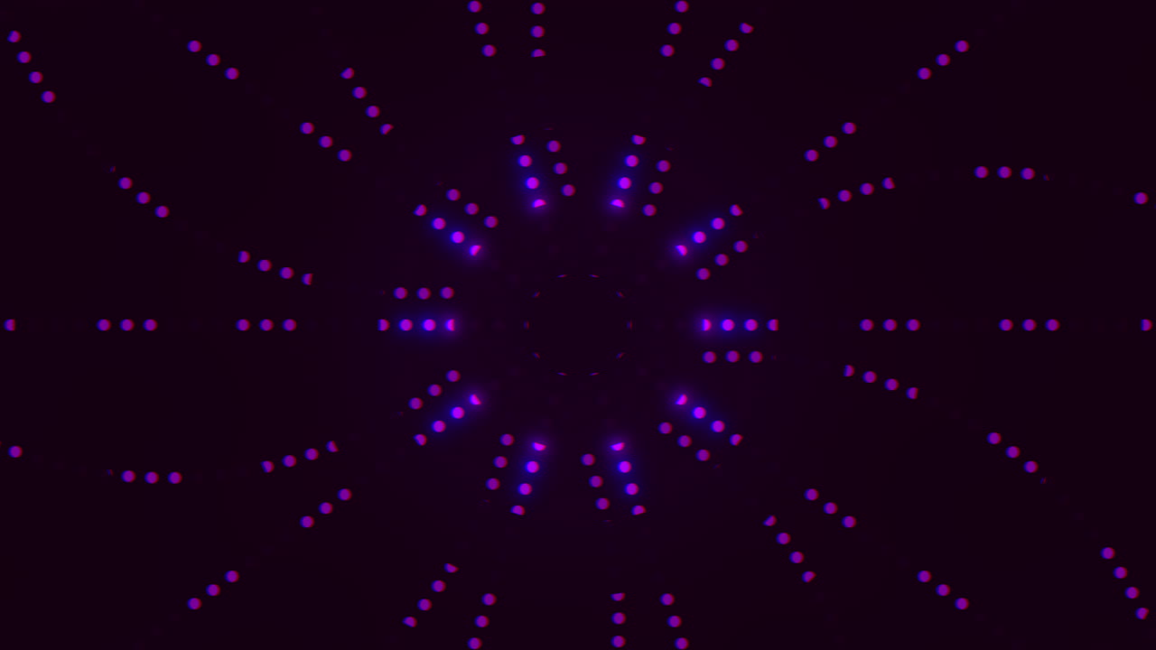 Symmetrical circular pattern consisting of glowing purple dots evenly spaced. The design exudes a futuristic aesthetic, creating an intriguing visual impact