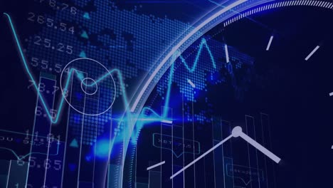 Animación-Del-Procesamiento-De-Datos-Y-Reloj-En-Movimiento-Sobre-Fondo-Negro