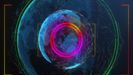 animación de la red de conexiones y escaneo de alcance sobre el globo giratorio sobre fondo azul