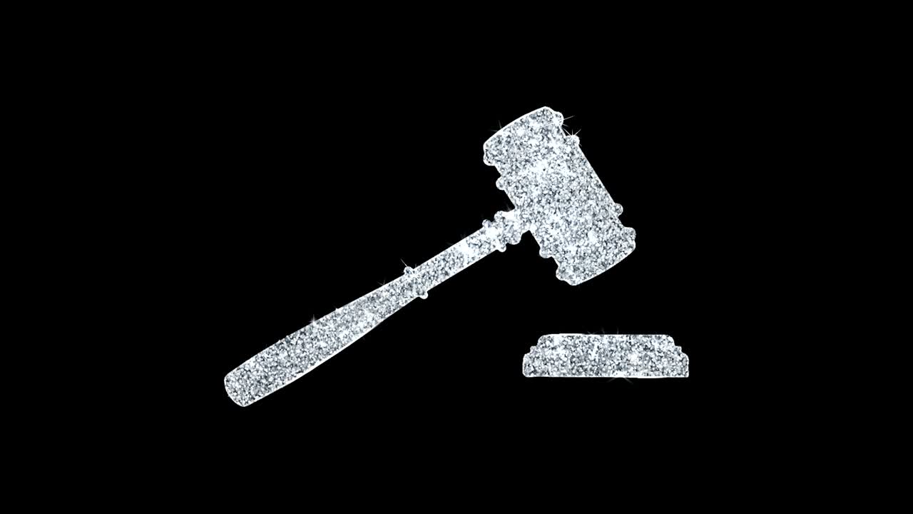 hammer giudice corte glitch icona luccicante luccicante anello particelle lampeggianti.