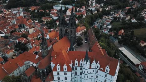 an aerial shot of the albrechtsburg, a fortress in saxony, germany