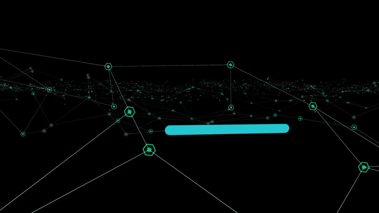 Animation of digital icons and text, network of connections over smartphone screen