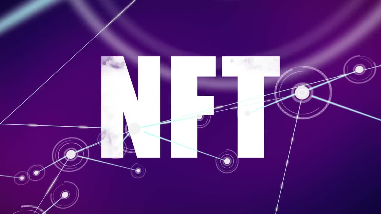 Animazione di connessioni su NFT su sfondo viola