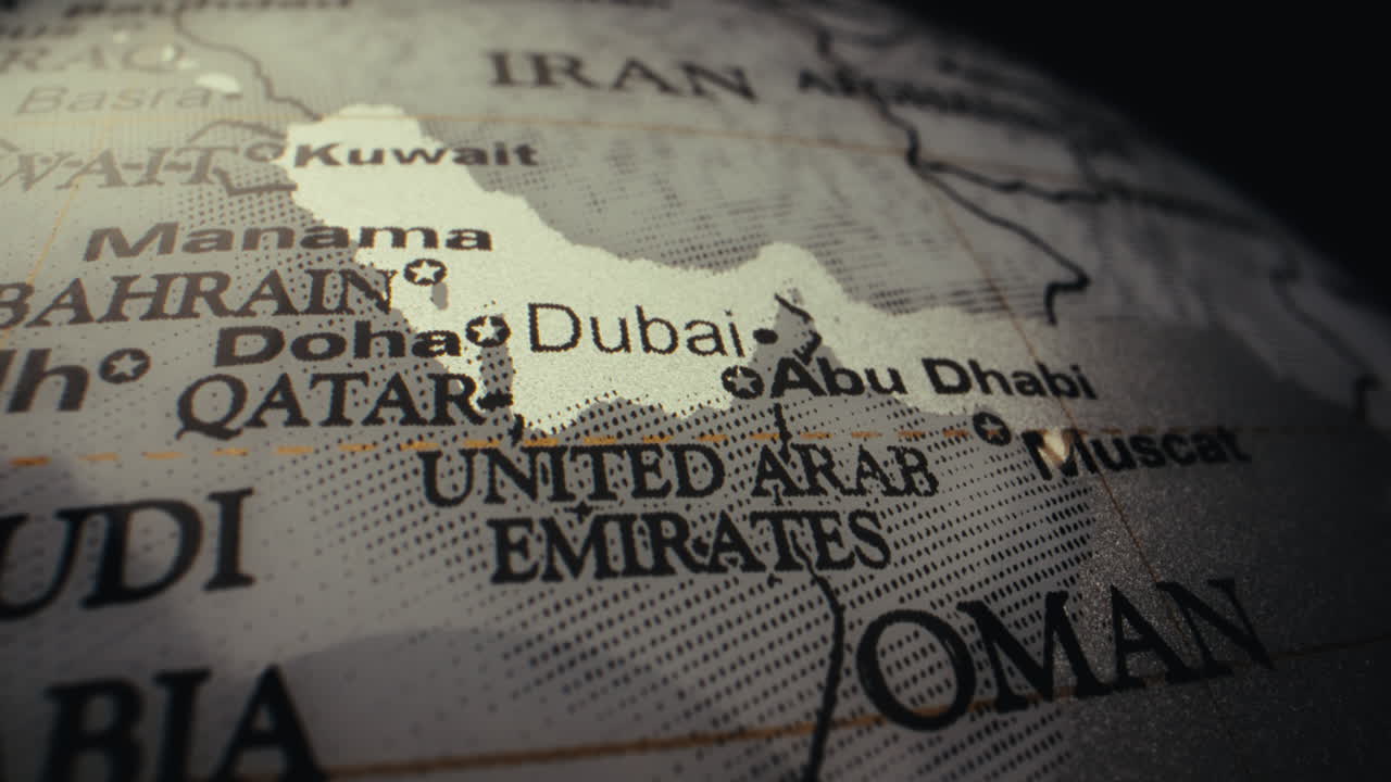 Close-up of a world map, focusing on the Middle East