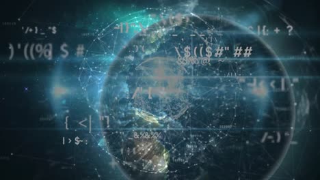 animation of network of connections and data processing over globe