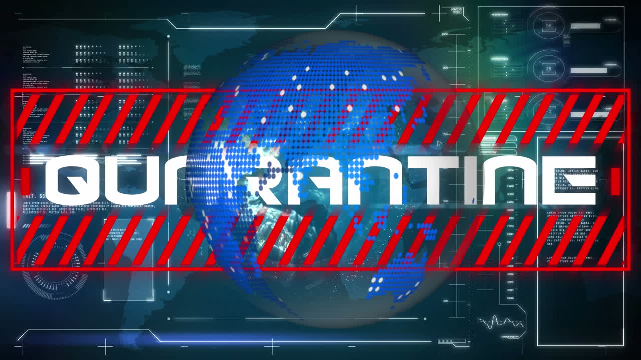 Animation of text emergency, with globe rotating over data processing