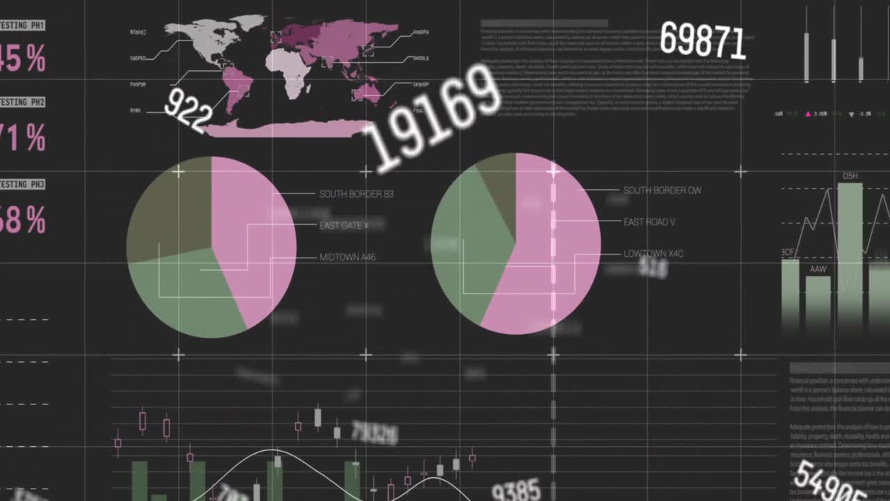 여러 번 변하는 숫자의 애니메이션과 회색 배경에 대한 통계 데이터 처리