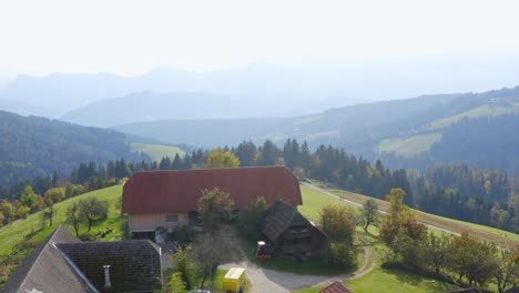 Drone-flying-over-beautiful-small-town-houses